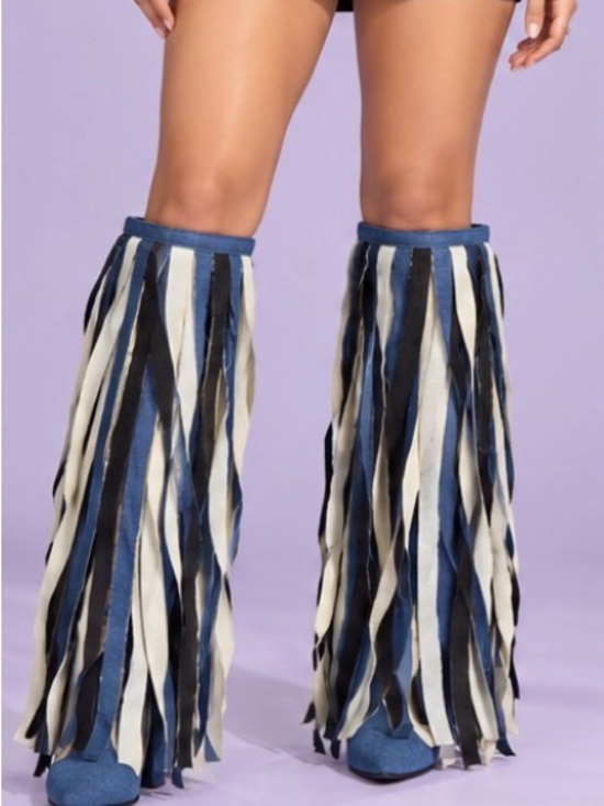 Cape Robbin Shoes - Gorgeous Blue Fringe Knee-High Heeled Boots